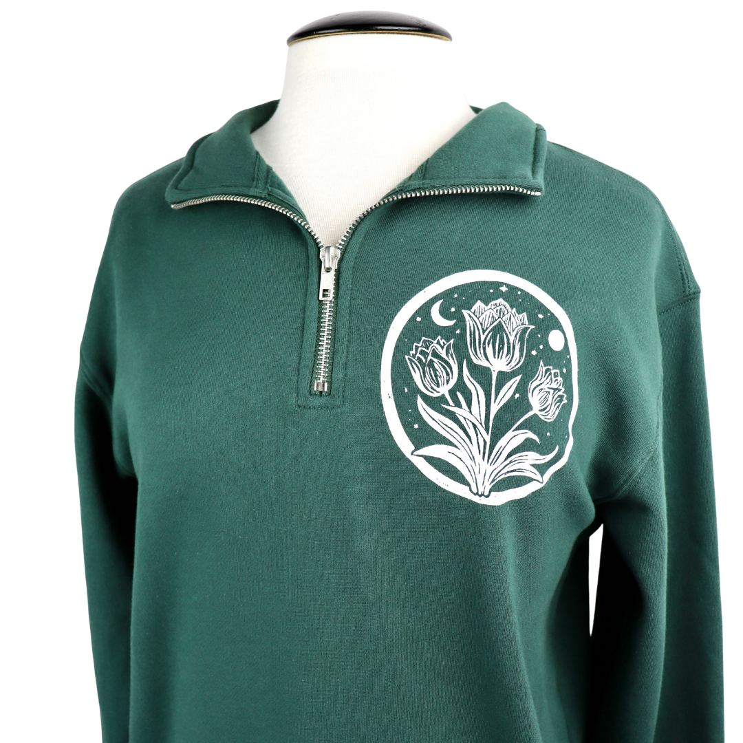 Tulip Moon Unisex Quarter Zip in Forest Green