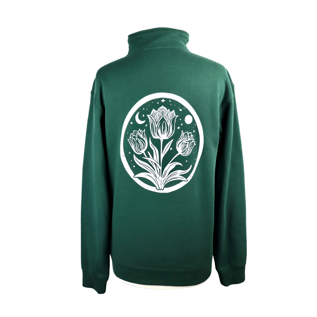 Tulip Moon Unisex Quarter Zip in Forest Green