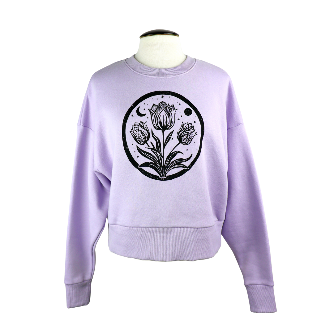 Tulip Moon Feminine Heavyweight Cropped Sweatshirt in Pale Lavender