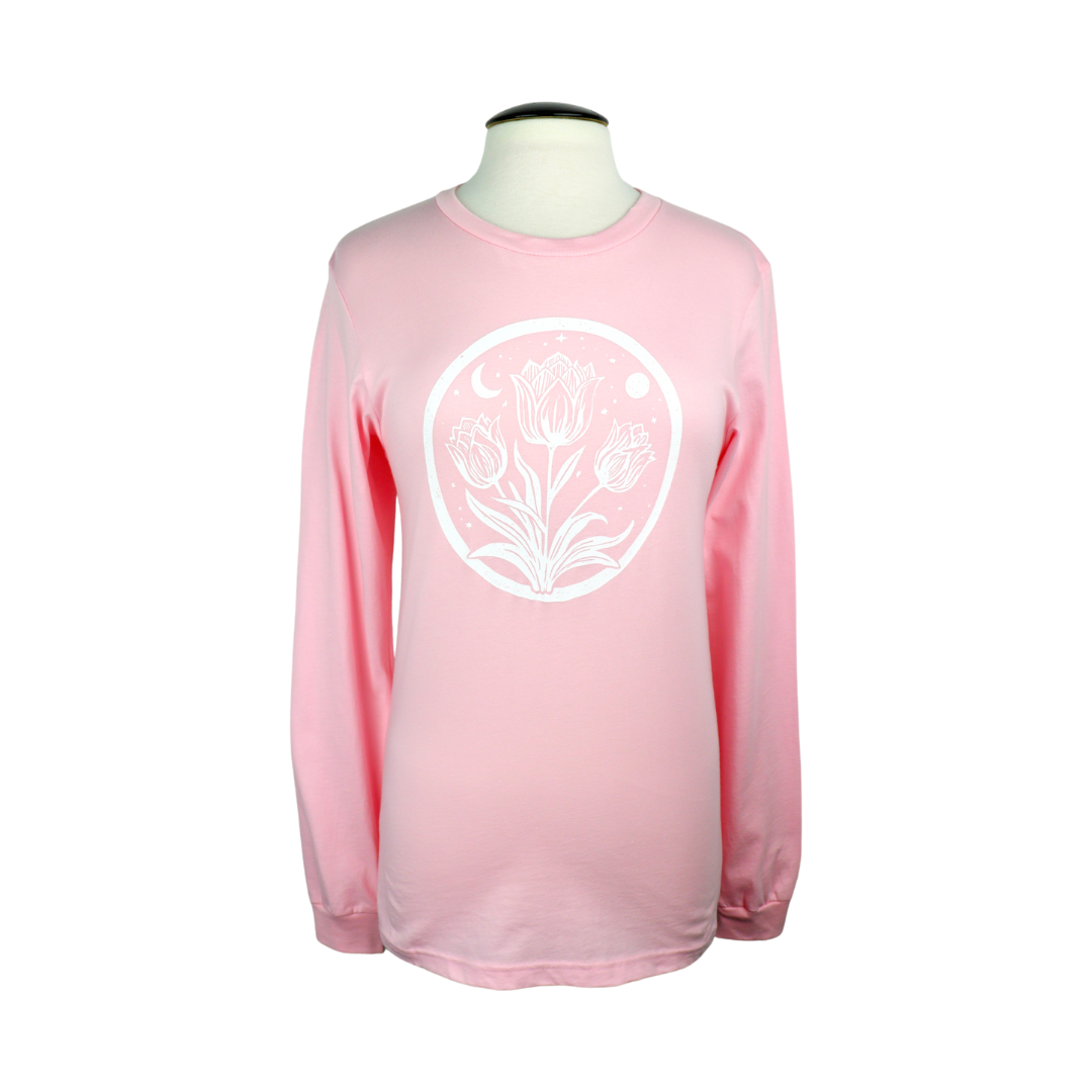 Tulip Moon Unisex Long Sleeve Tee in Pink
