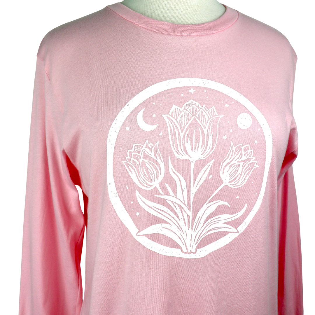 Tulip Moon Unisex Long Sleeve Tee in Pink