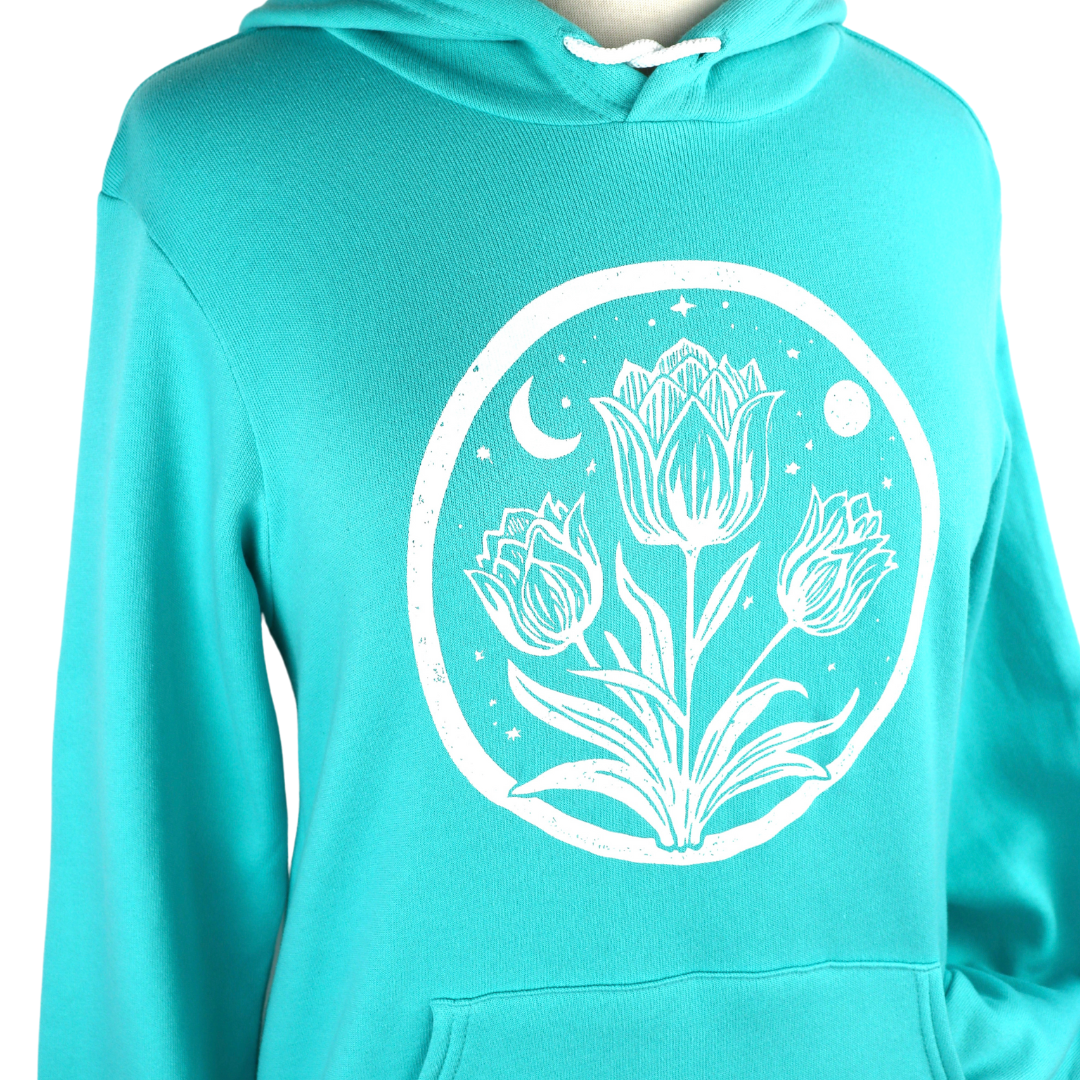 Tulip Moon Unisex Pullover Hoodie in Turquoise