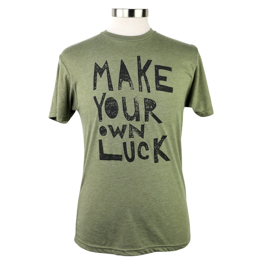Make Your Own Luck Unisex Triblend Tee in Heathered Olive Green