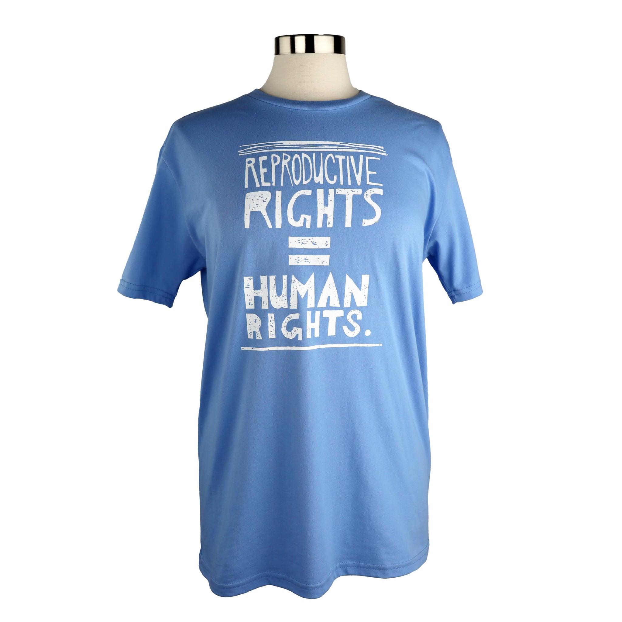 Reproductive Rights = Human Rights Unisex 100% Cotton Tee in Sky Blue
