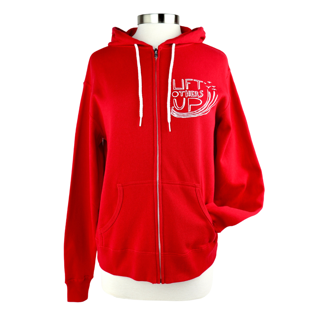 Lift Others Up Midweight Zip Hoodie in Retro Red