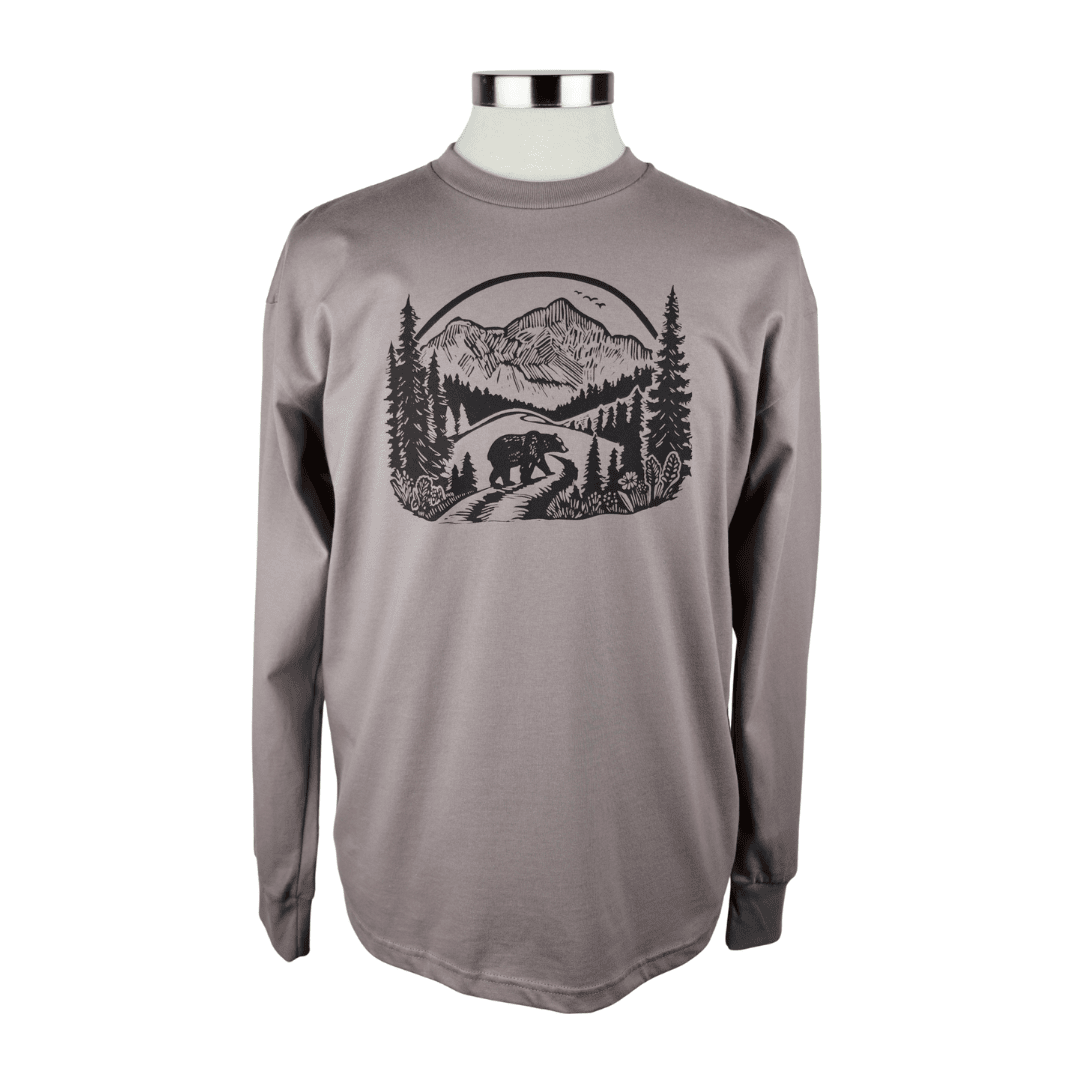 Wildernesss Bear Unisex Cotton Long Sleeve Tee in Taupe