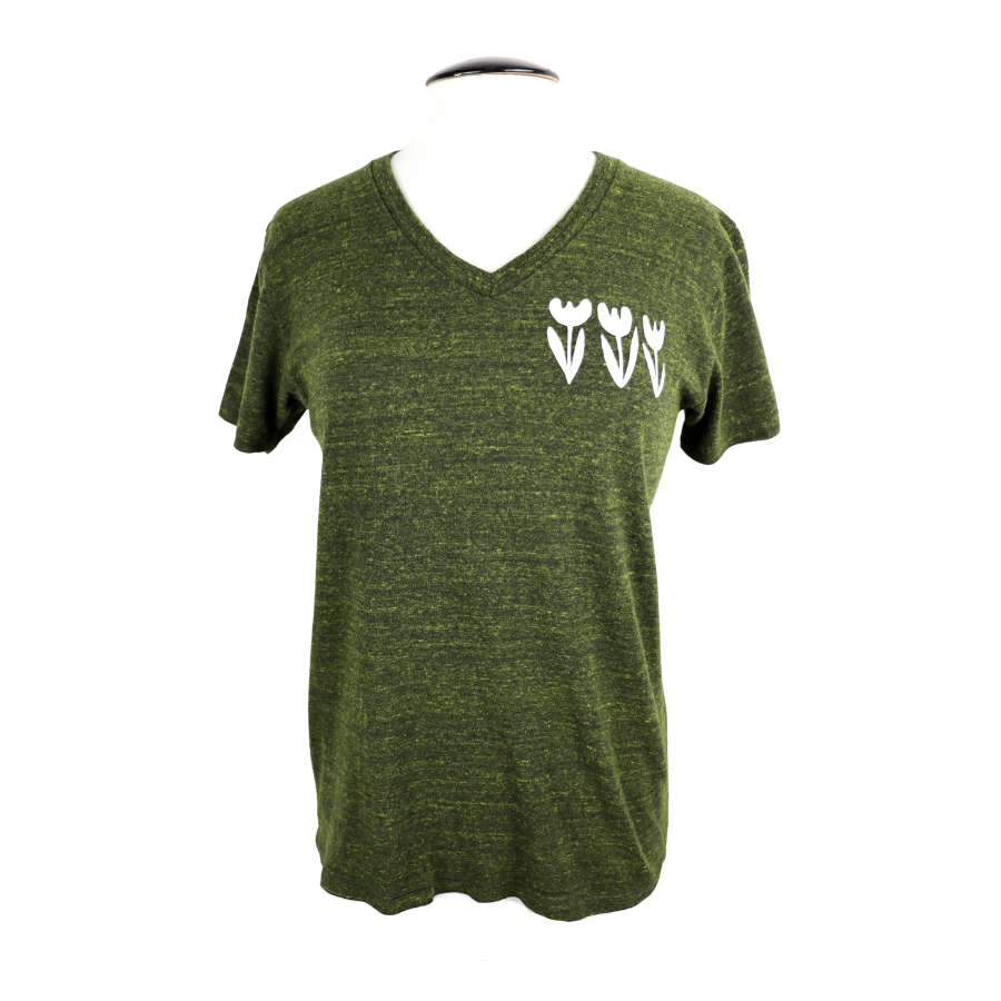 Tulip Row Unisex V-Neck Triblend Tee in Heathered Forest