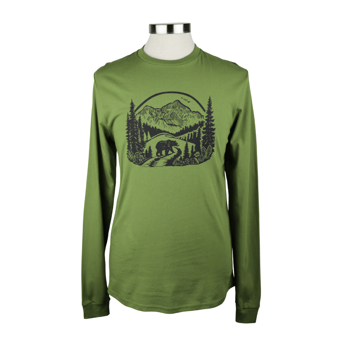 Wilderness Bear Unisex Organic Cotton Long Sleeve Tee in Green