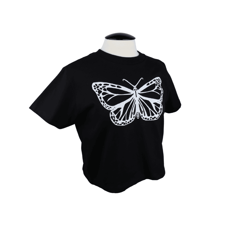 Butterfly Feminine Fit Cotton Boxy Tee in Black