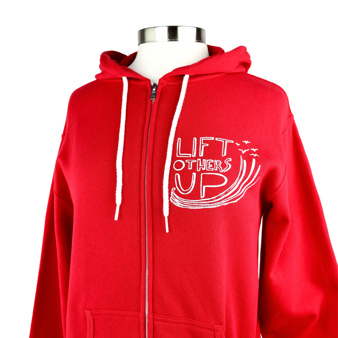 Lift Others Up Midweight Zip Hoodie in Retro Red