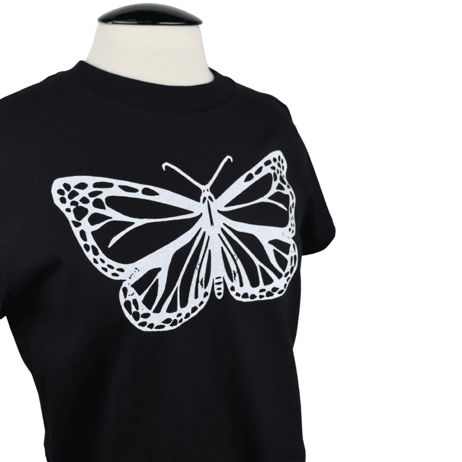 Butterfly Feminine Fit Cotton Boxy Tee in Black