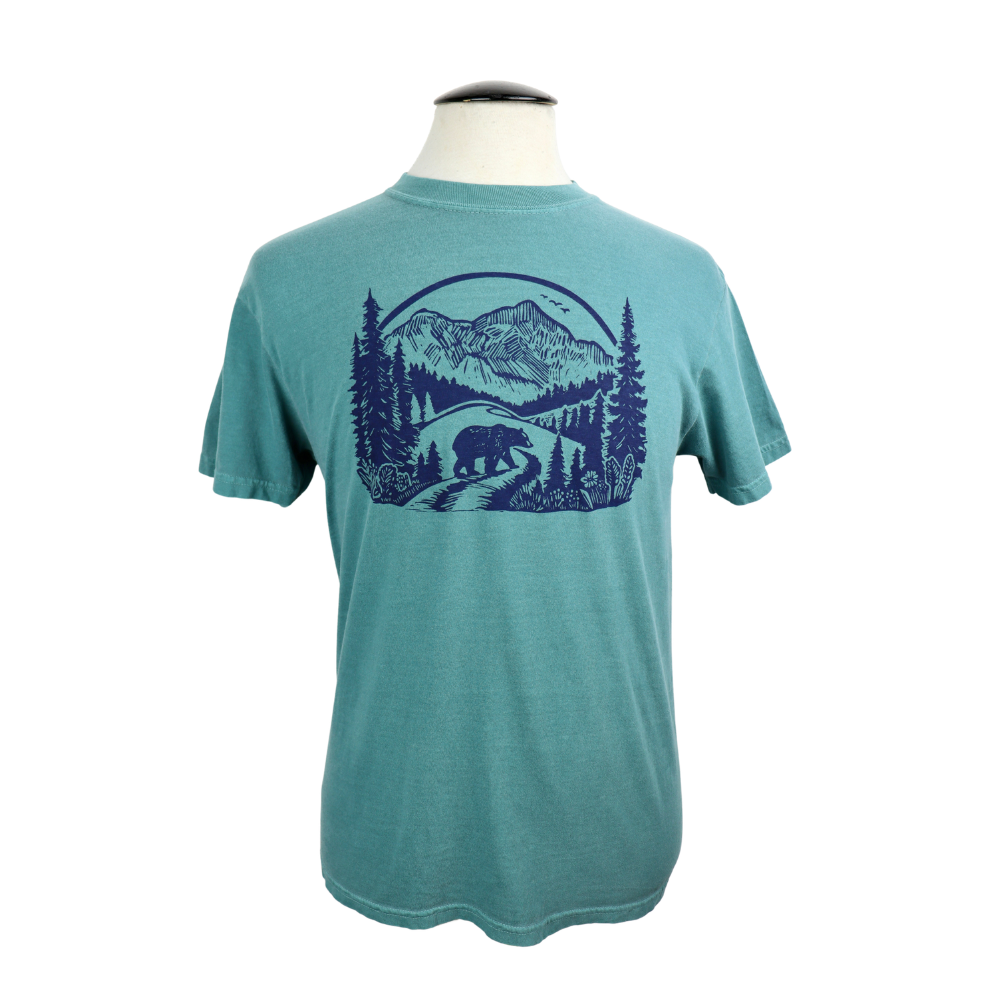 Wilderness Bear Unisex Cotton Tee in Alpine Green