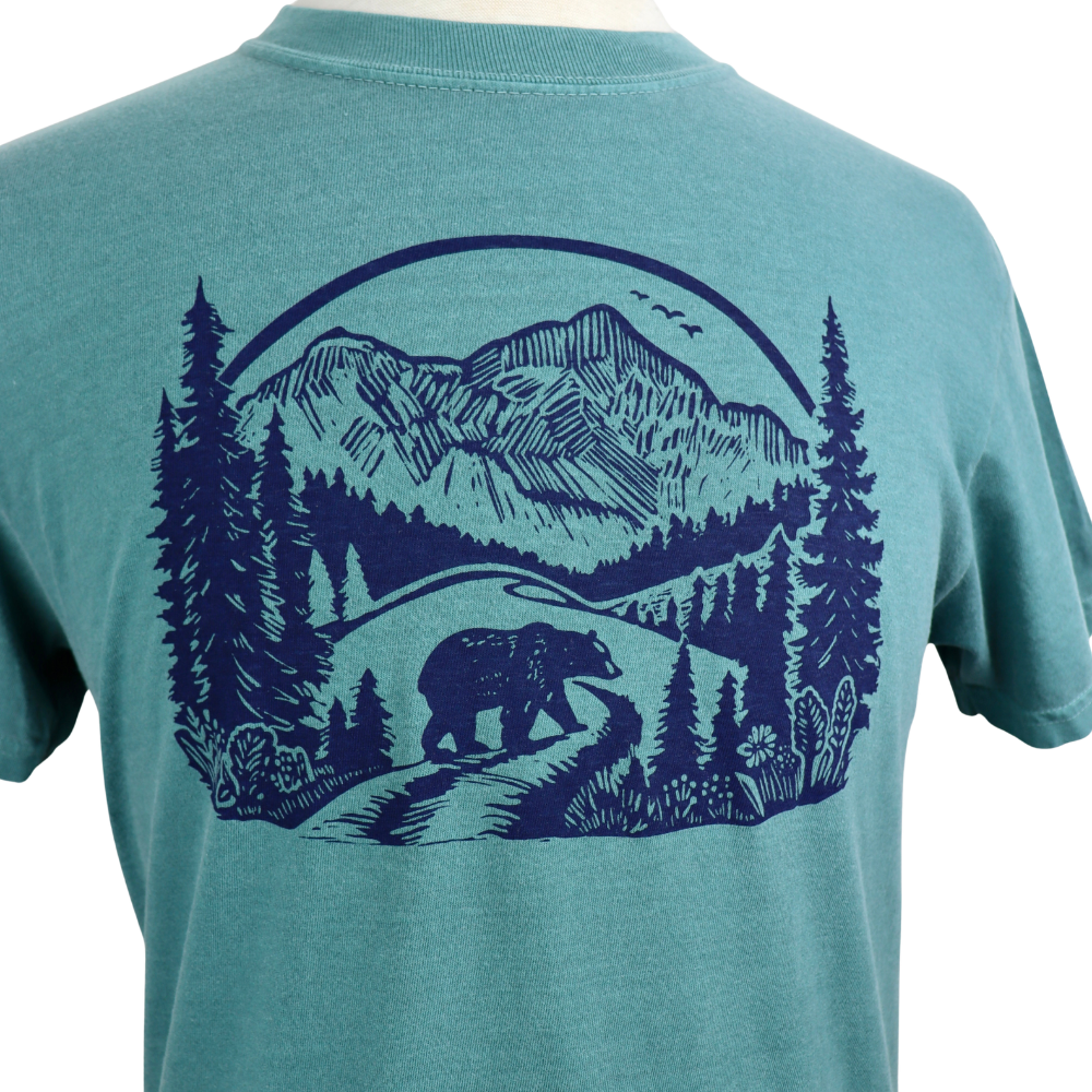 Wilderness Bear Unisex Cotton Tee in Alpine Green