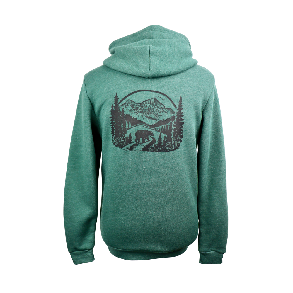Wilderness Bear Unisex Triblend Zip Hoodie in Heathered Alpine Green
