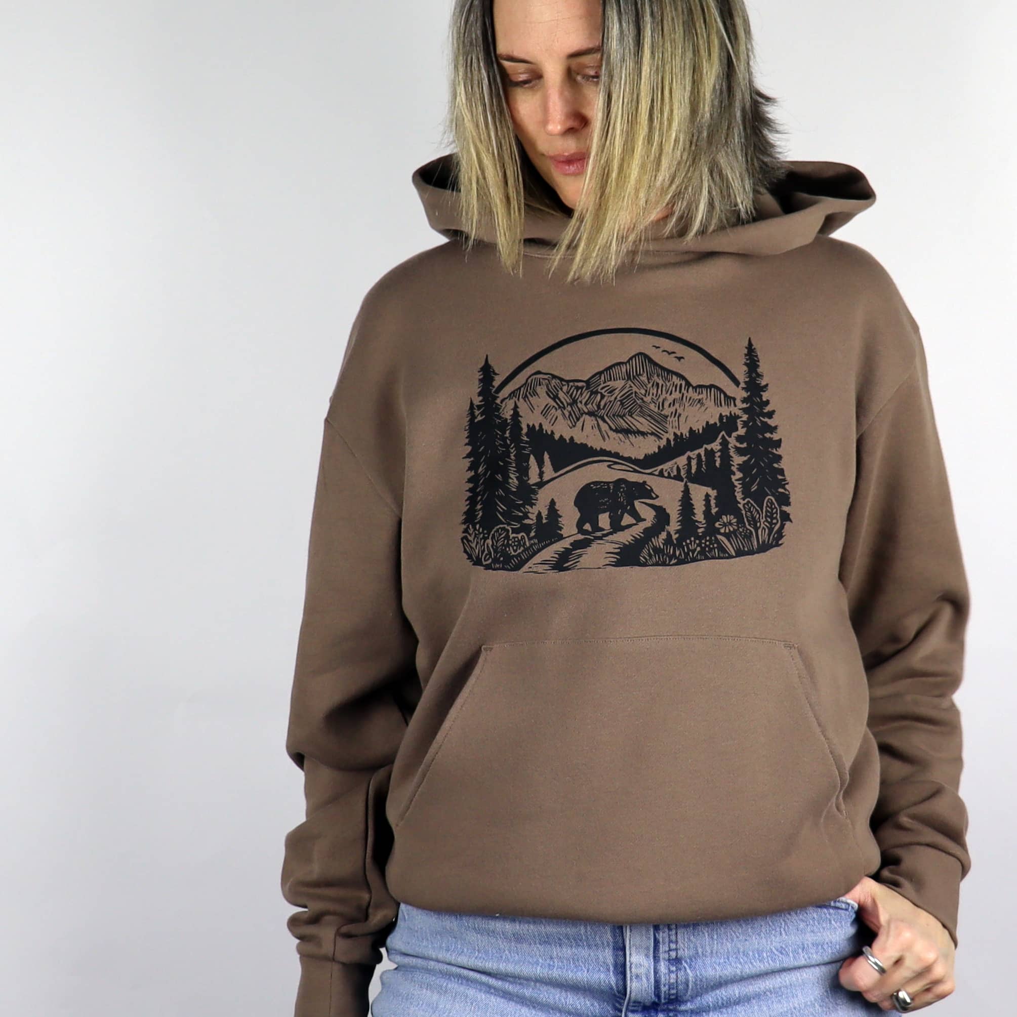 Wilderness Bear Unisex Midweight Hoodie in Brown