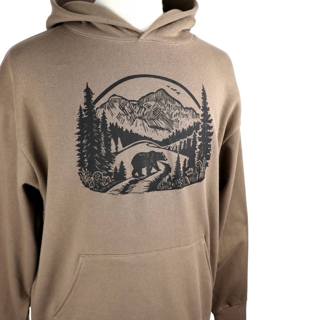 Wilderness Bear Unisex Midweight Hoodie in Brown