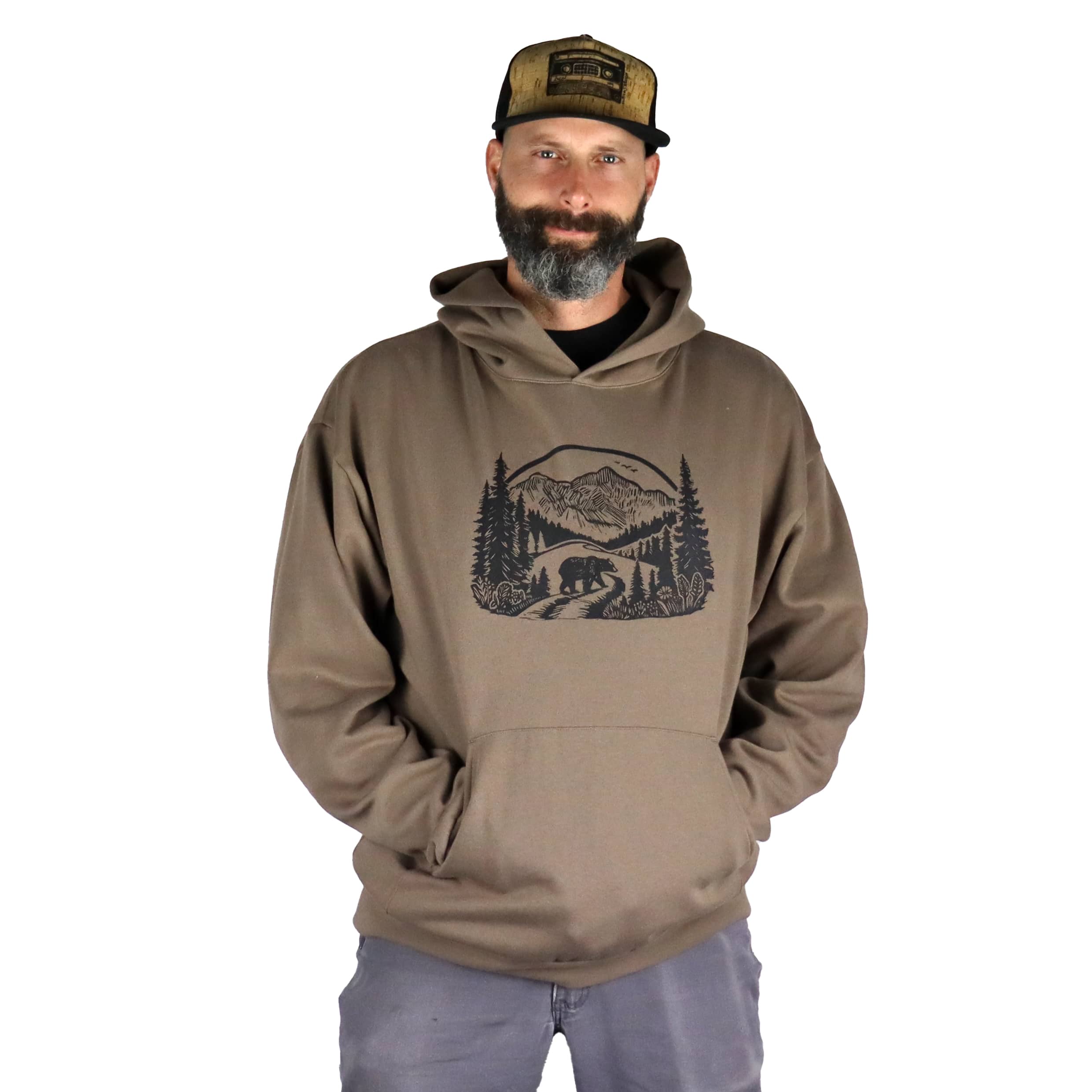 Wilderness Bear Unisex Midweight Hoodie in Brown