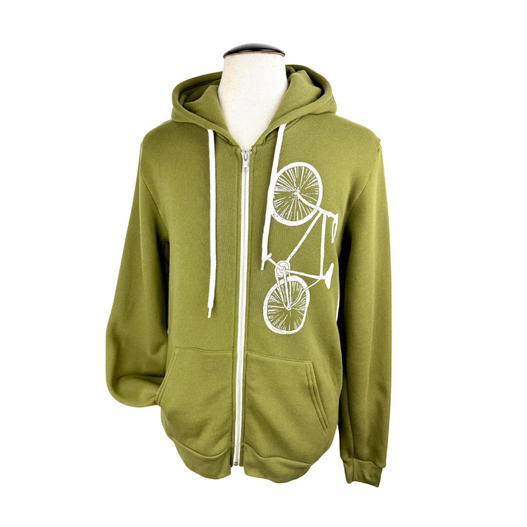 Bike Unisex Zip Hoodie in Olive