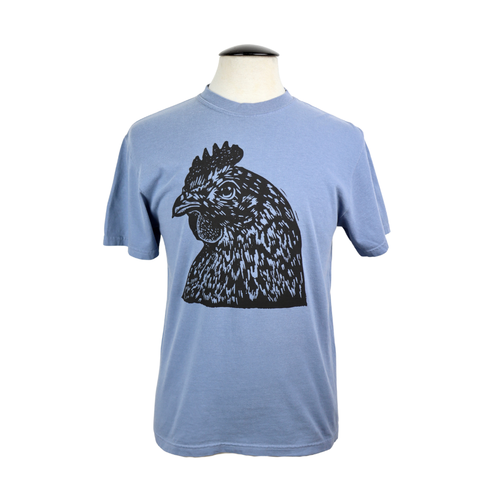 Pretty Chicken Unisex Cotton Tee in Denim Blue