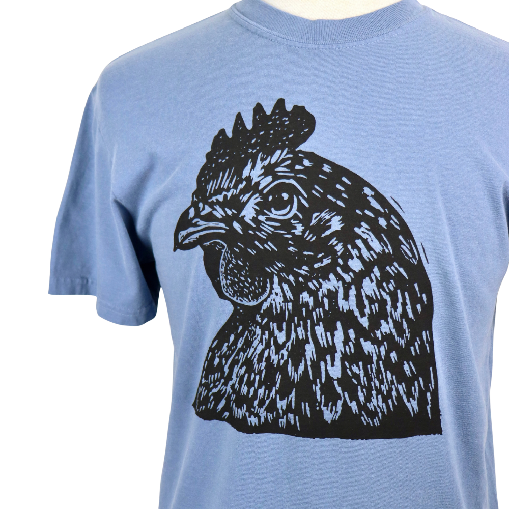 Pretty Chicken Unisex Cotton Tee in Denim Blue