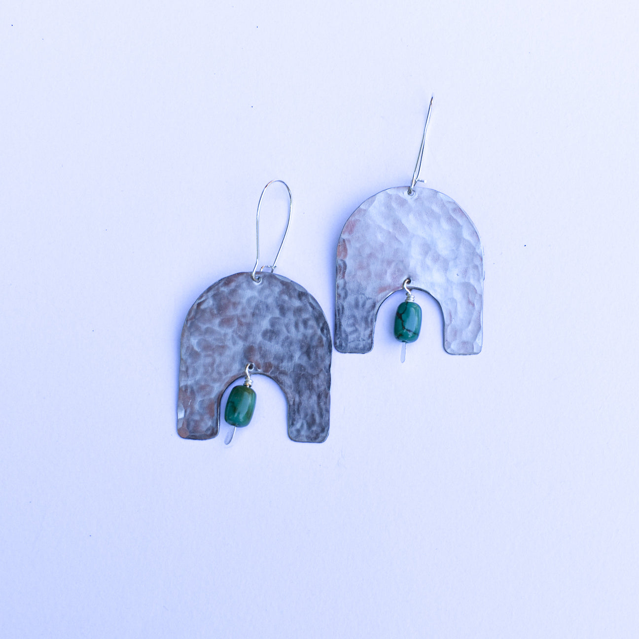 Geometric Shape + Stone Hammered Metal Earrings