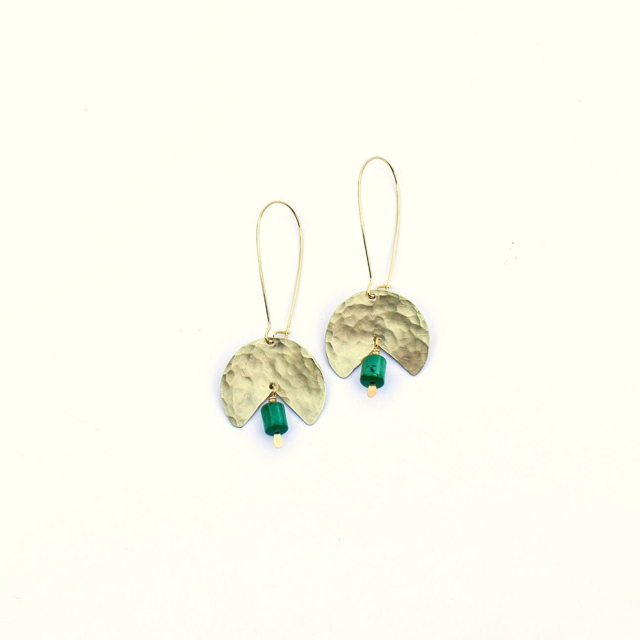 Geometric Shape + Stone Hammered Metal Earrings