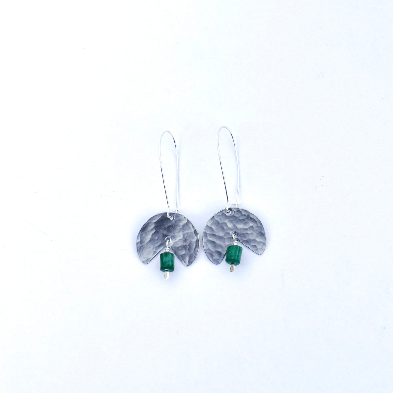 Geometric Shape + Stone Hammered Metal Earrings