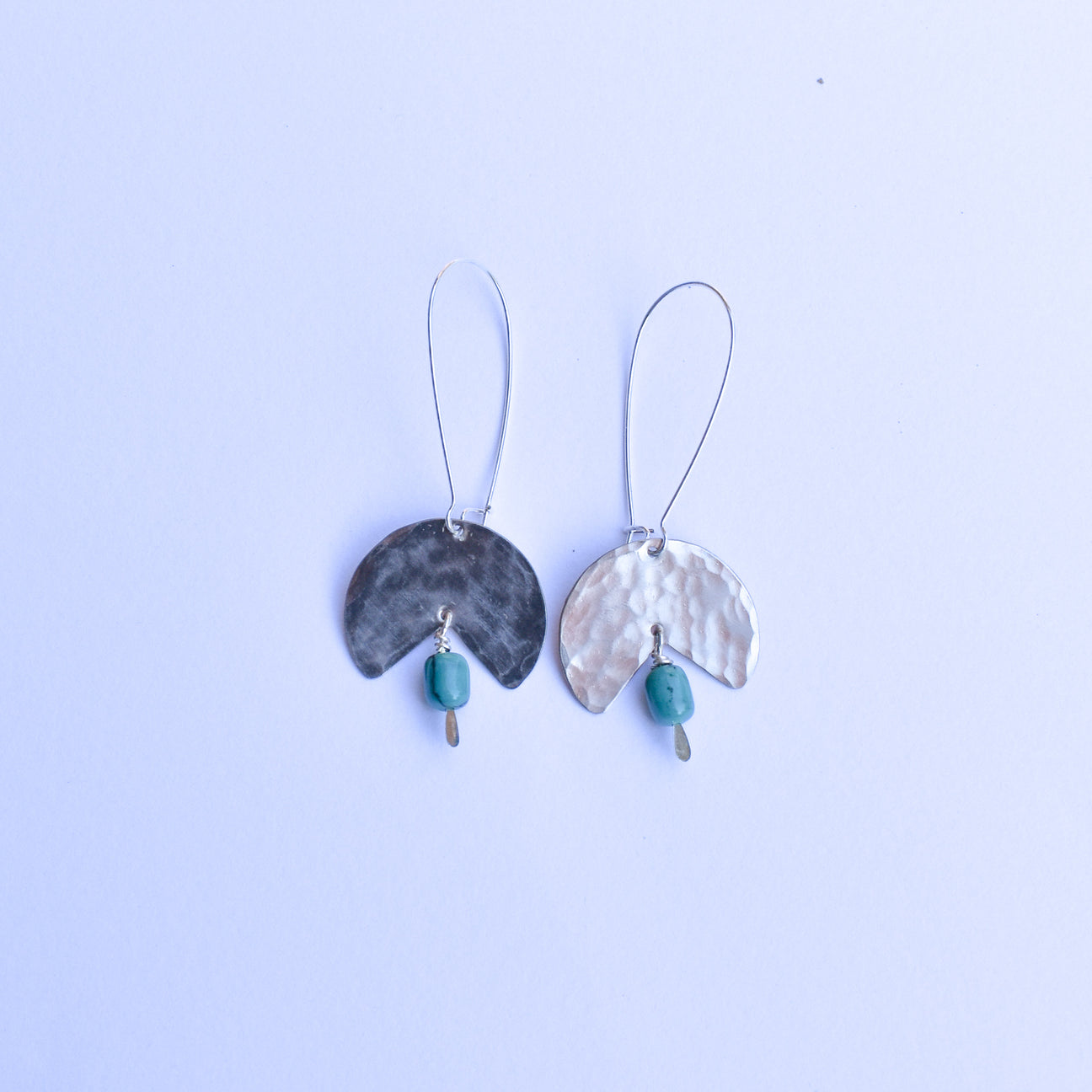 Geometric Shape + Stone Hammered Metal Earrings