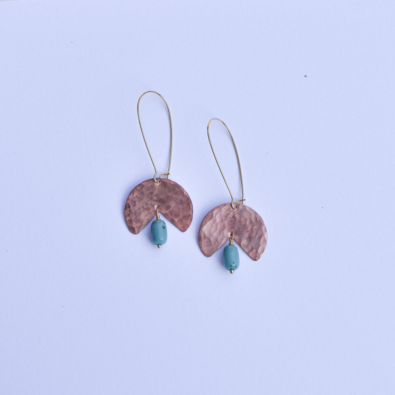 Geometric Shape + Stone Hammered Metal Earrings