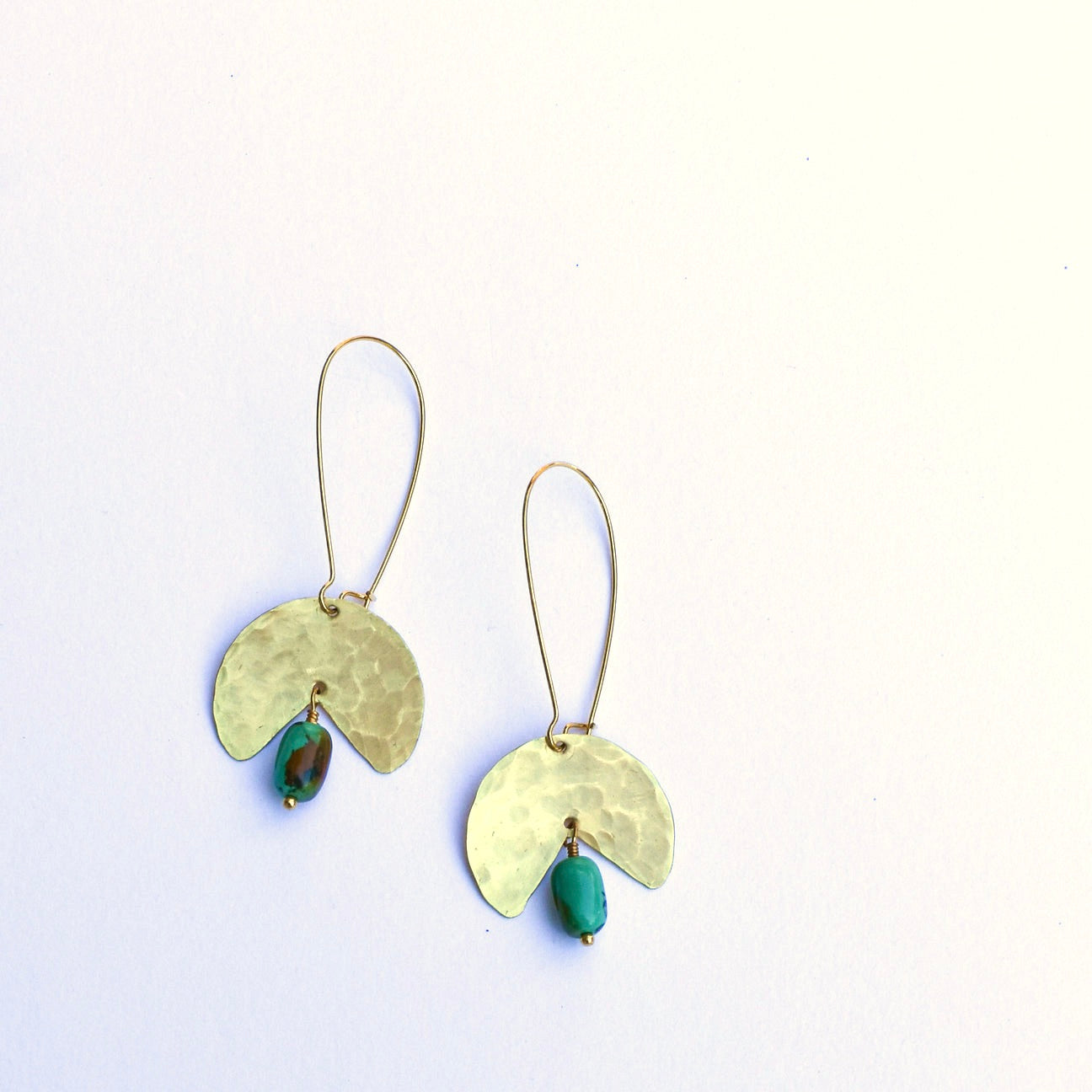 Geometric Shape + Stone Hammered Metal Earrings