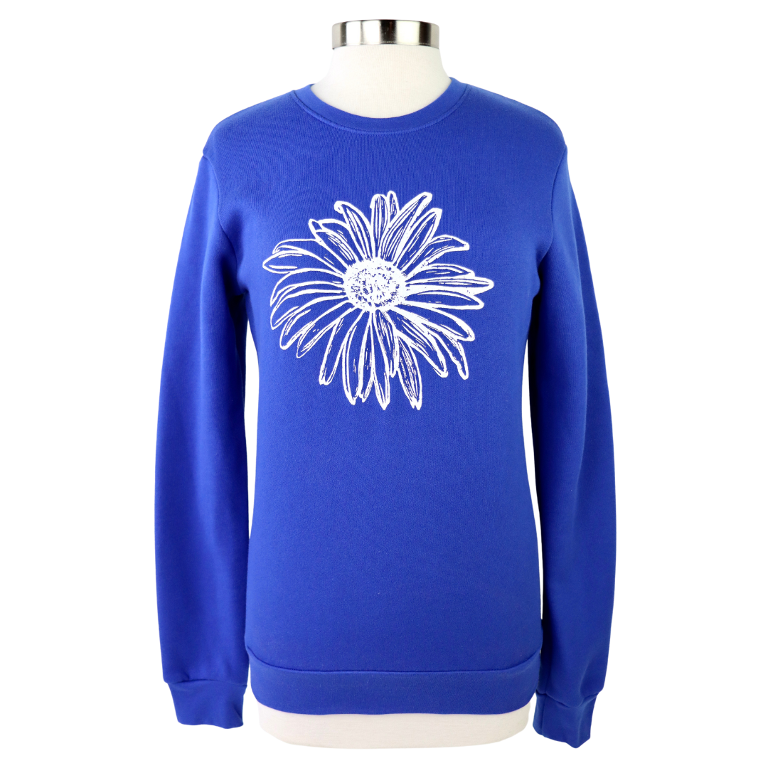 Daisy Unisex Fleece Crewneck Sweatshirt in Bright Royal Blue