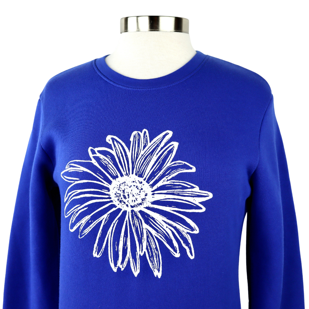 Daisy Unisex Fleece Crewneck Sweatshirt in Bright Royal Blue