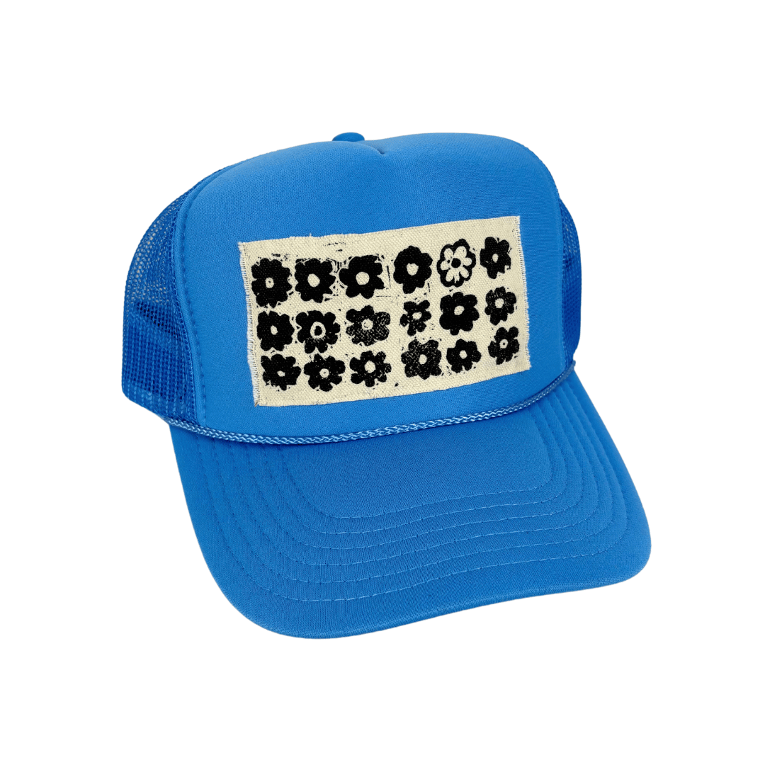 Block Printed Daisy Field Patch Foam Trucker Hat