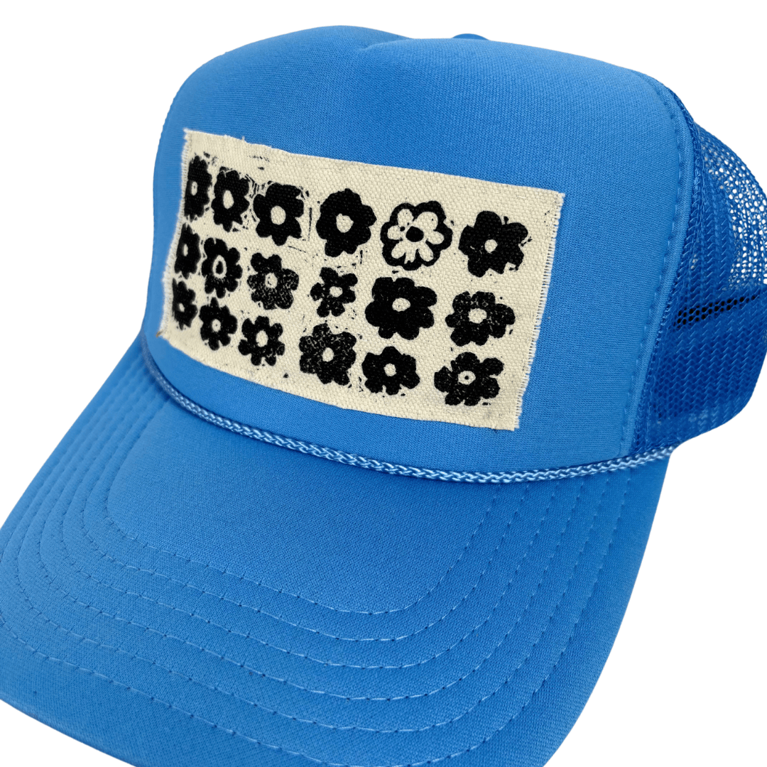 Block Printed Daisy Field Patch Foam Trucker Hat