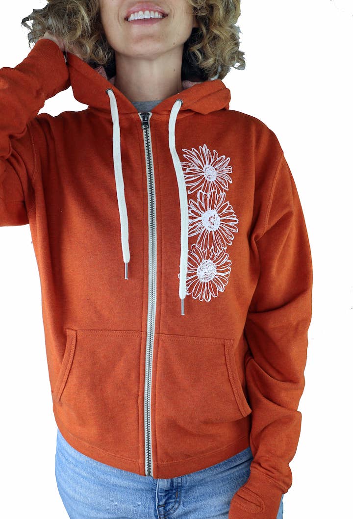 Daisy Unisex Terry Zip Hoodie in Heathered Burnt Orange