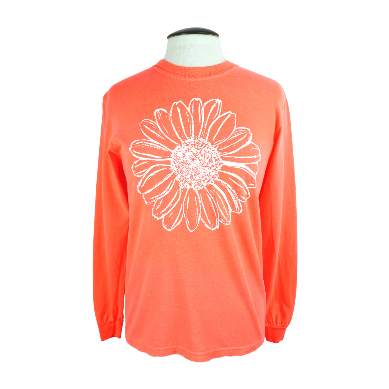 Daisy Unisex Long Sleeve Tee in Bright Coral