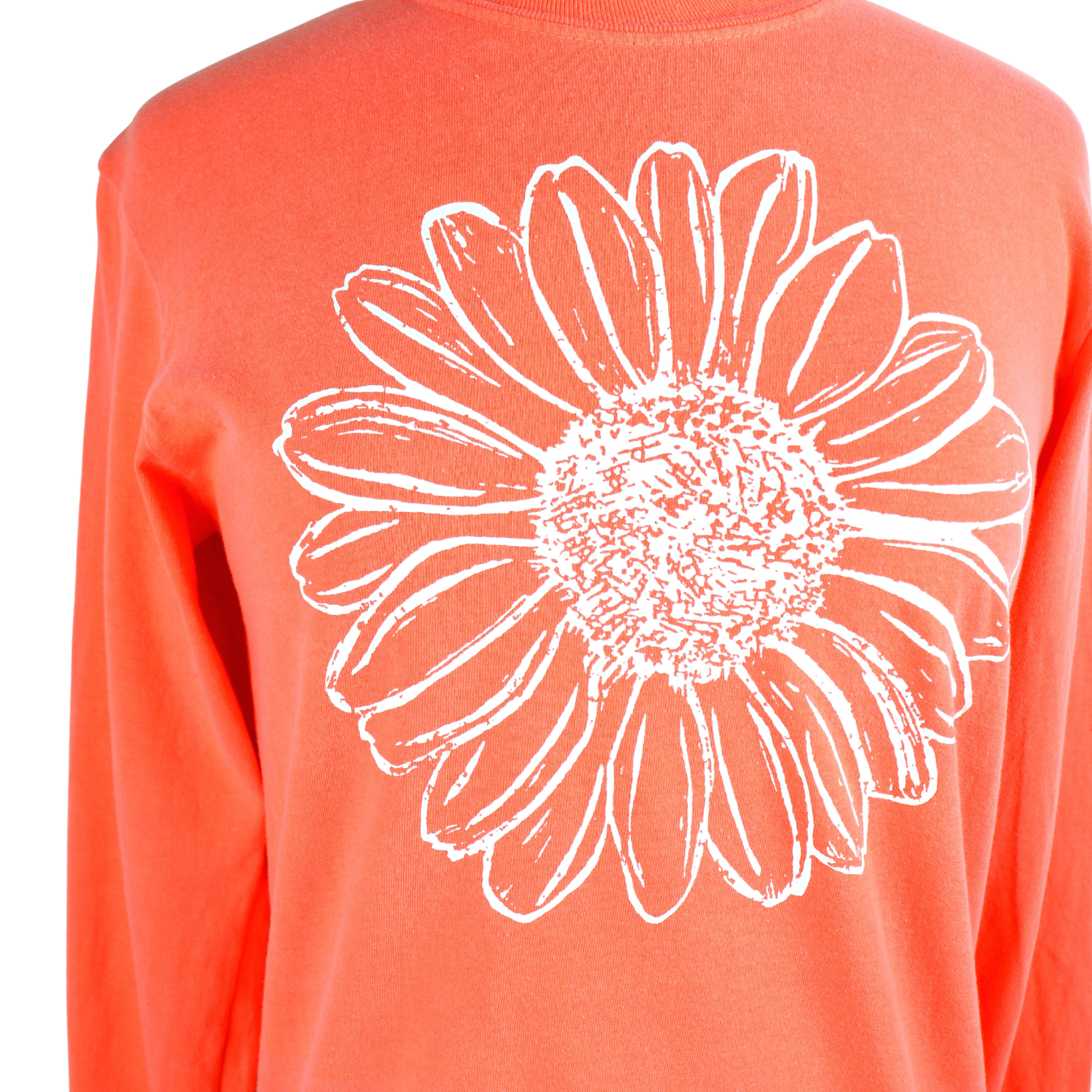 Daisy Unisex Long Sleeve Tee in Bright Coral