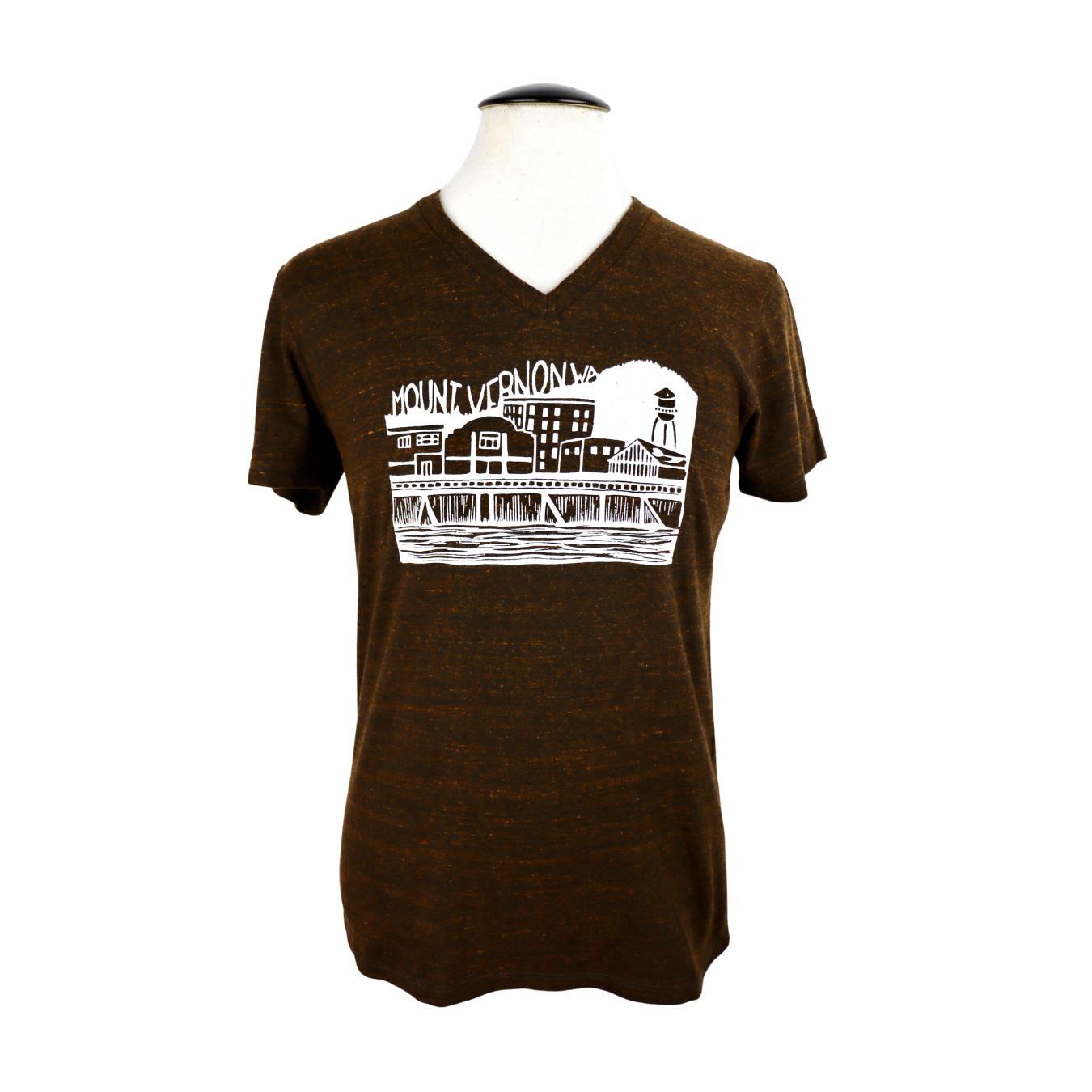 Downtown Mount Vernon V-Neck Triblend Tee in Heathered Woodgrain