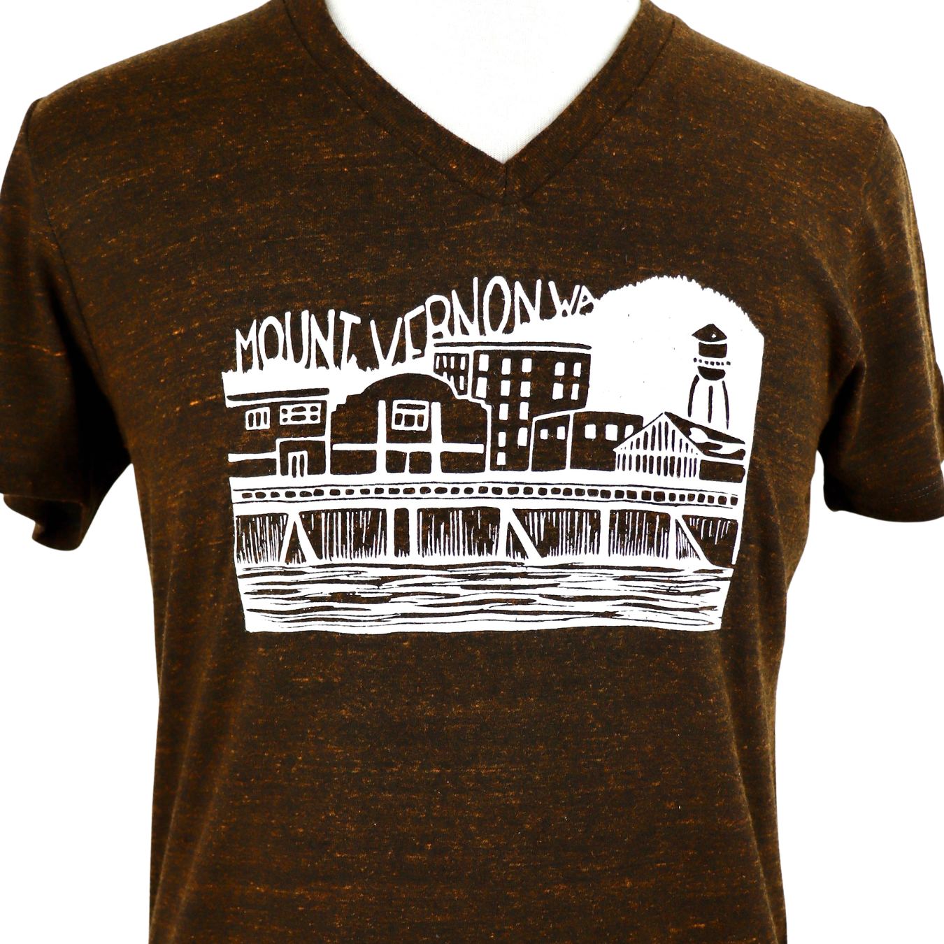 Downtown Mount Vernon V-Neck Triblend Tee in Heathered Woodgrain