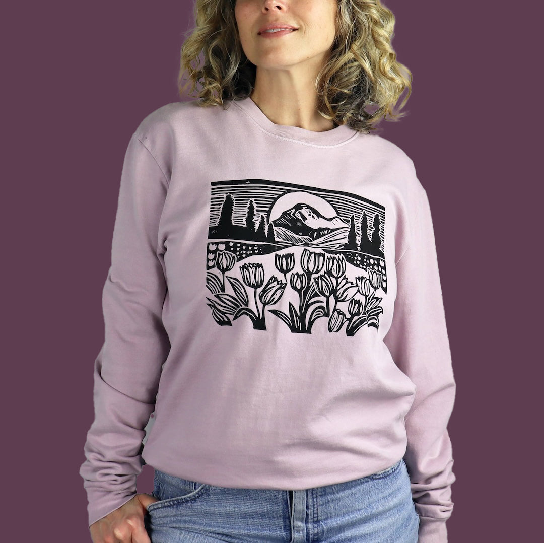 Mountain View Unisex Cotton Crewneck Sweatshirt in Light Lilac