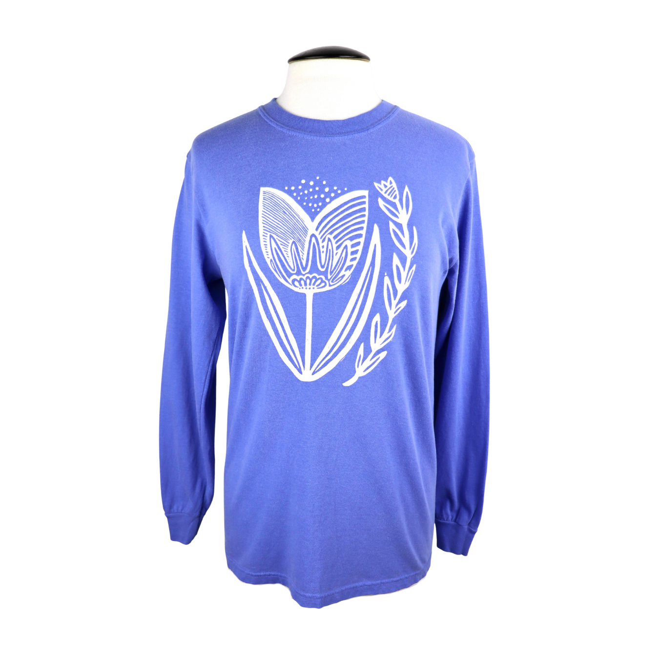 Folksy Tulip Unisex Long Sleeve Tee in Washed Denim Blue