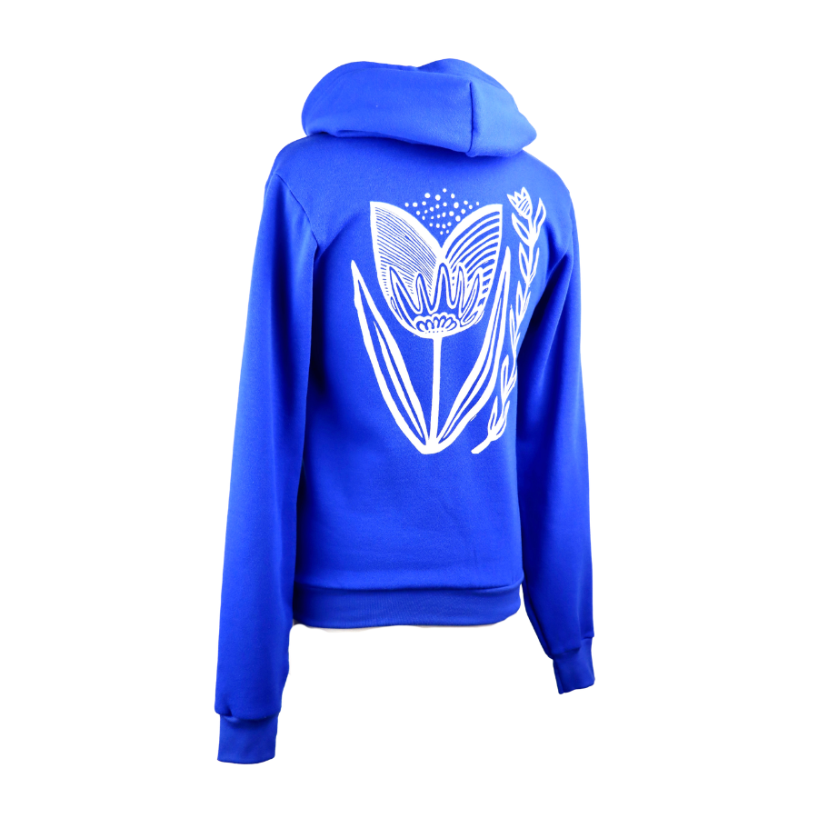Folksy Tulip Unisex Zip Hoodie in Royal Blue