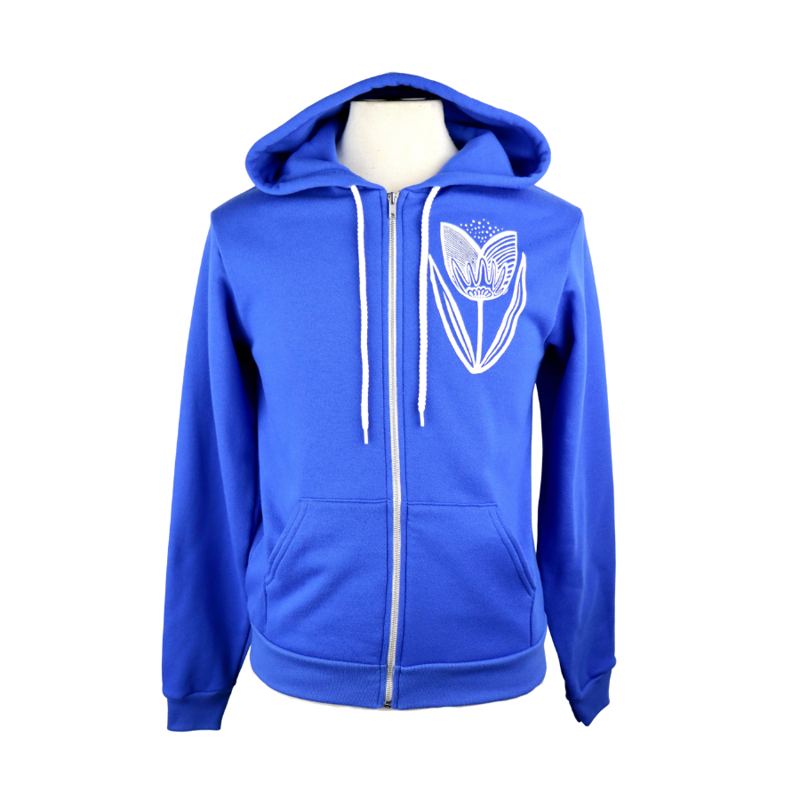 Folksy Tulip Unisex Zip Hoodie in Royal Blue