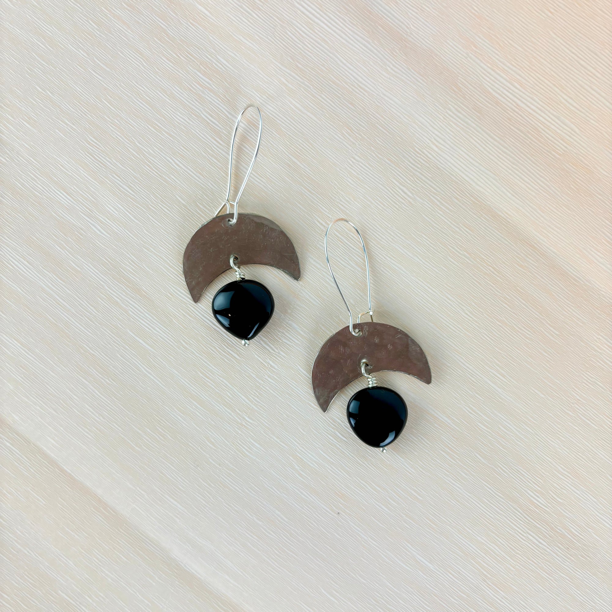 Geometric Shape + Stone Hammered Metal Earrings