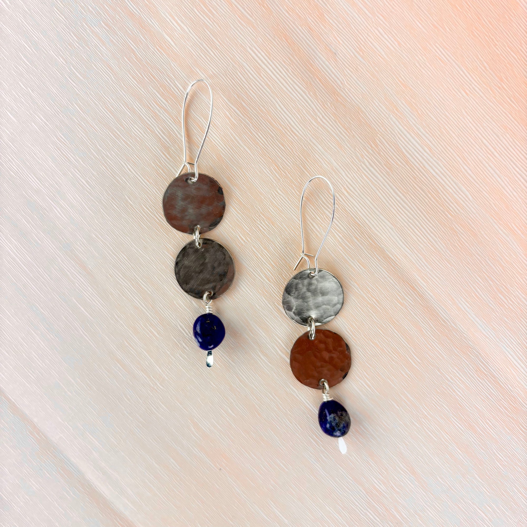 Geometric Shape + Stone Hammered Metal Earrings