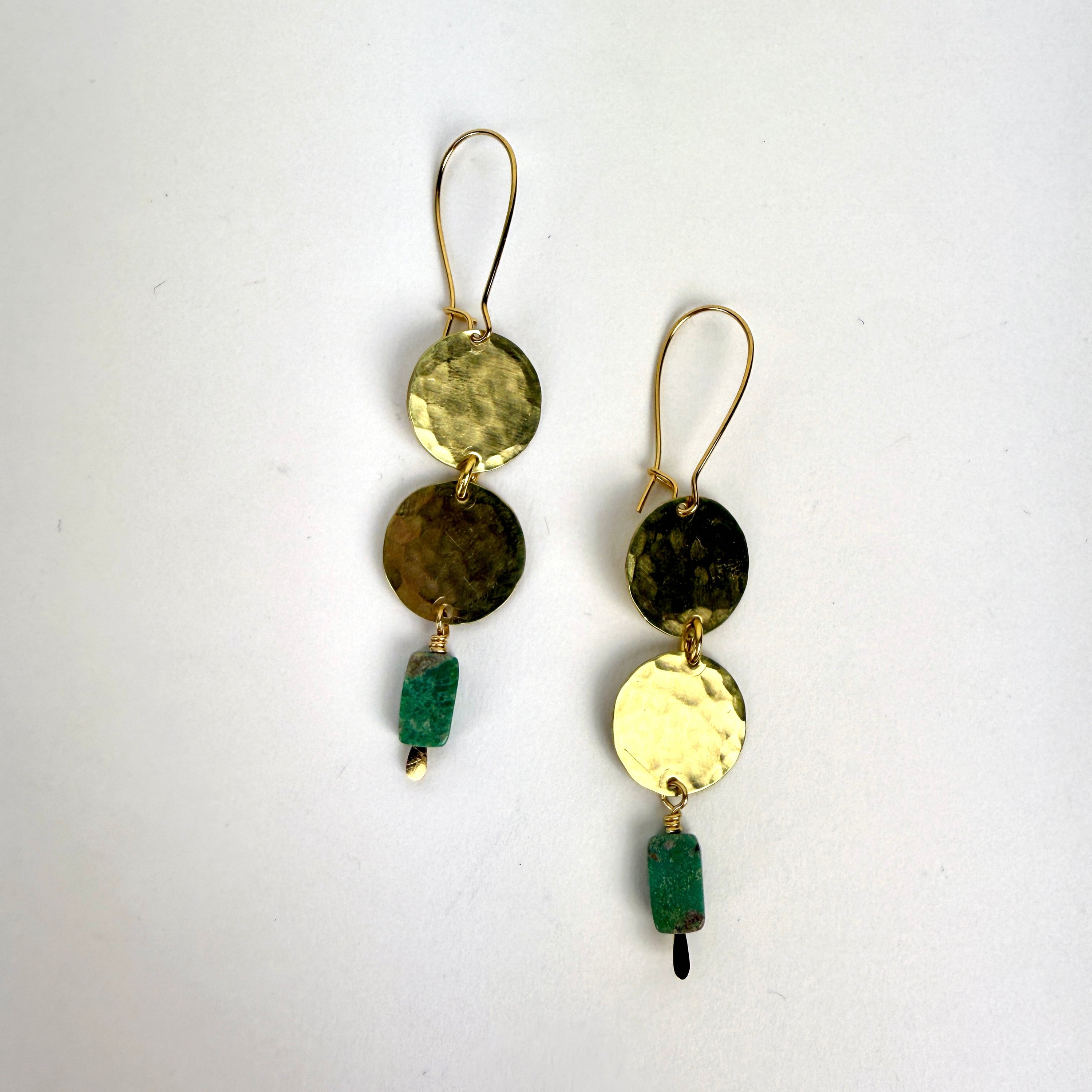 Geometric Shape + Stone Hammered Metal Earrings