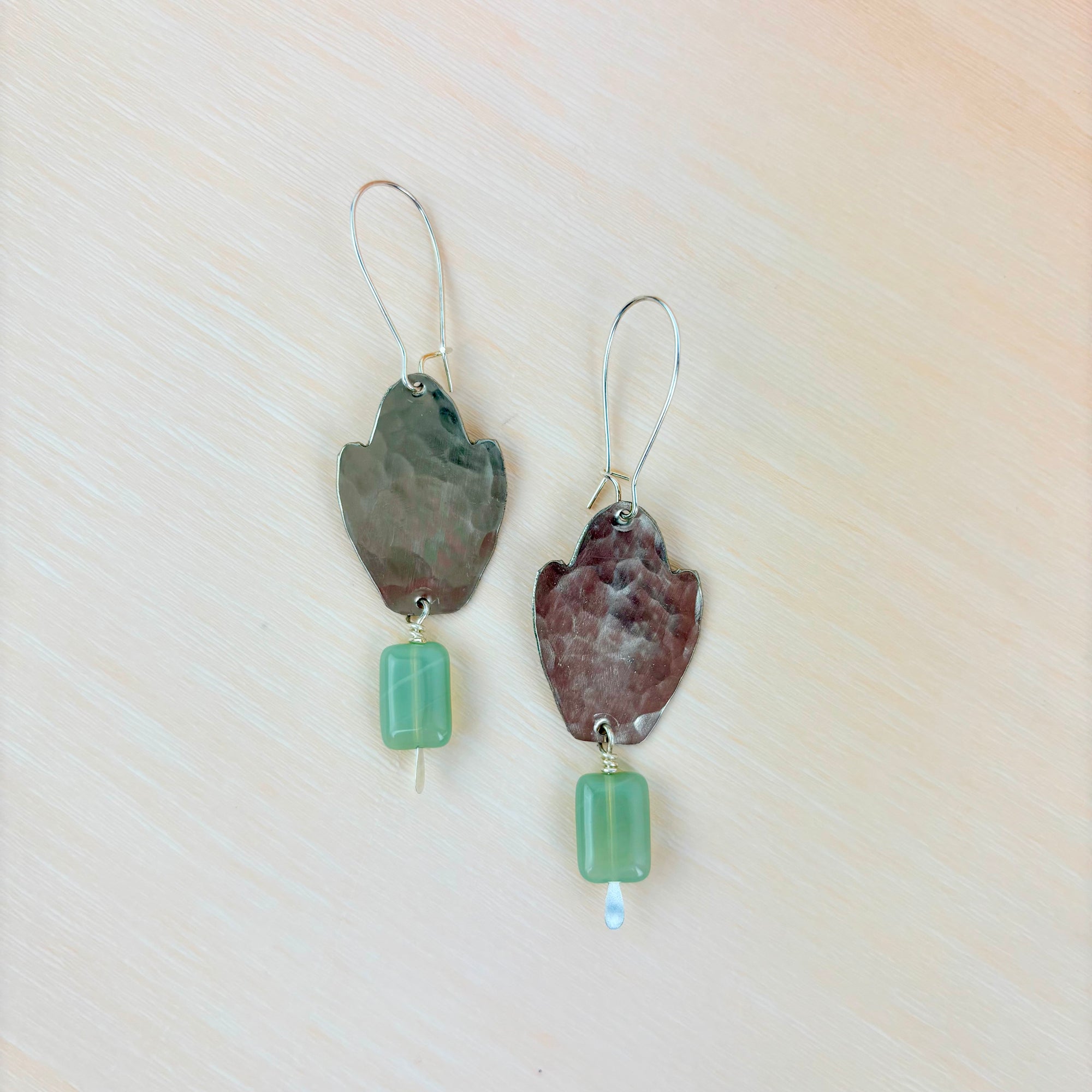 Geometric Shape + Stone Hammered Metal Earrings