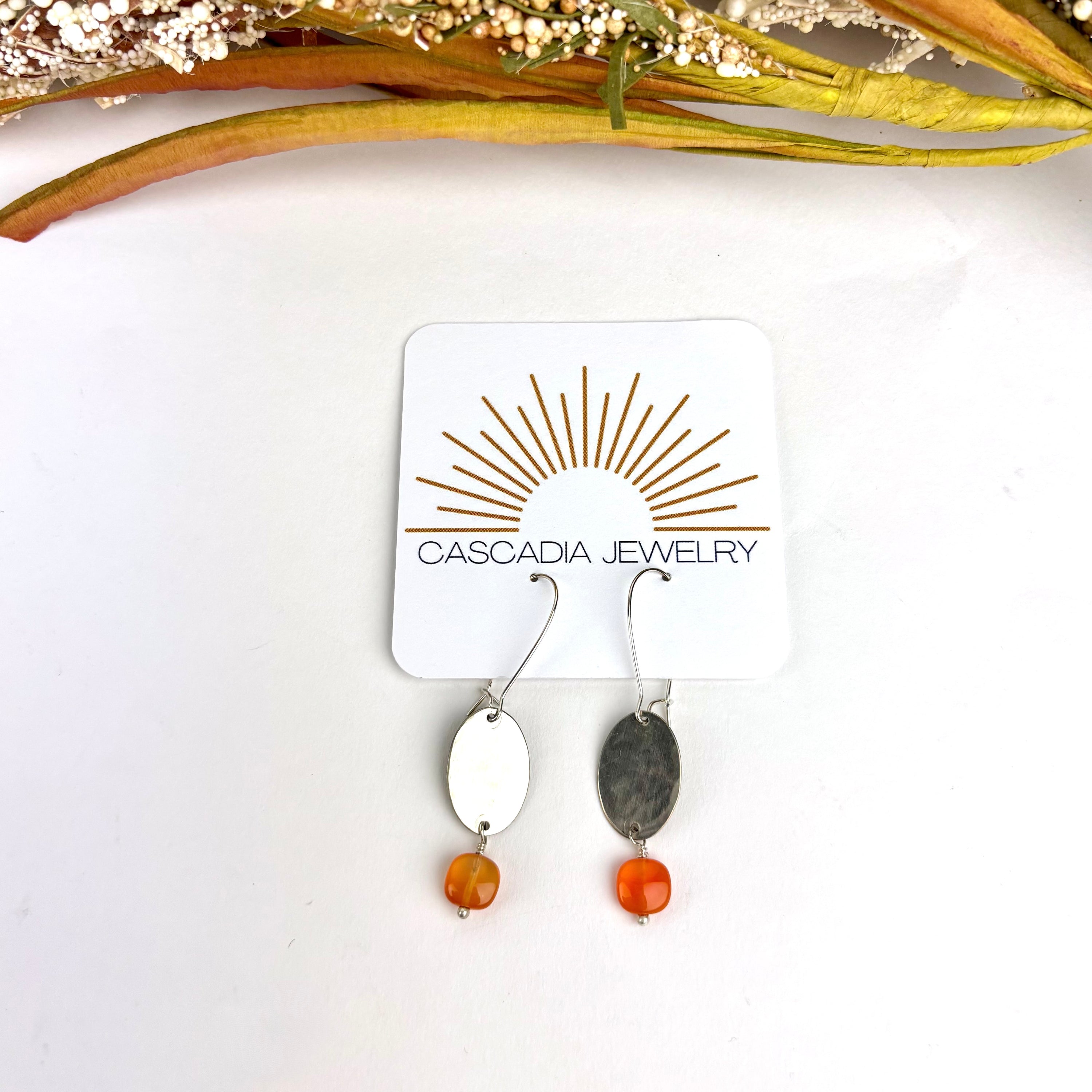 Geometric Shape + Stone Hammered Metal Earrings