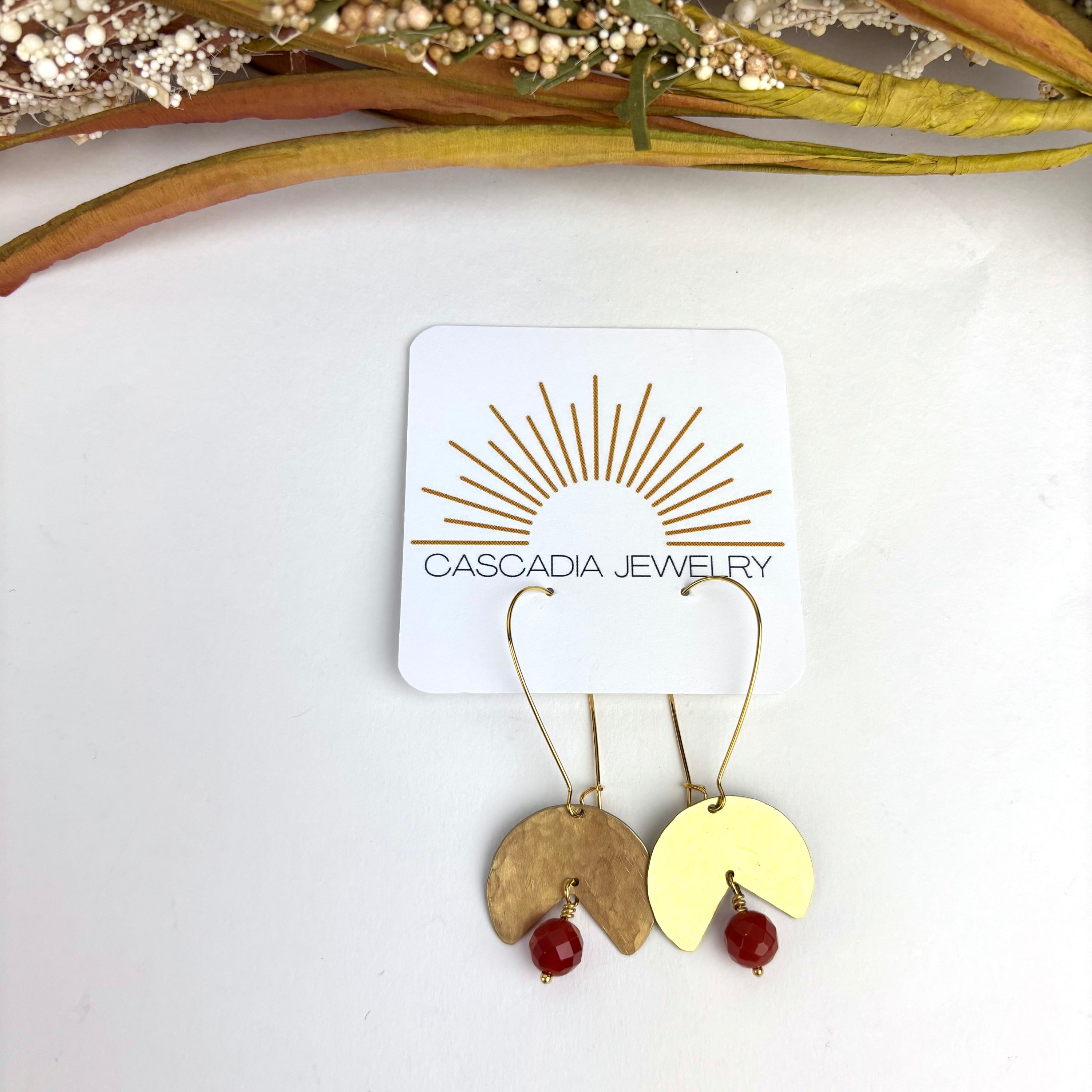 Geometric Shape + Stone Hammered Metal Earrings