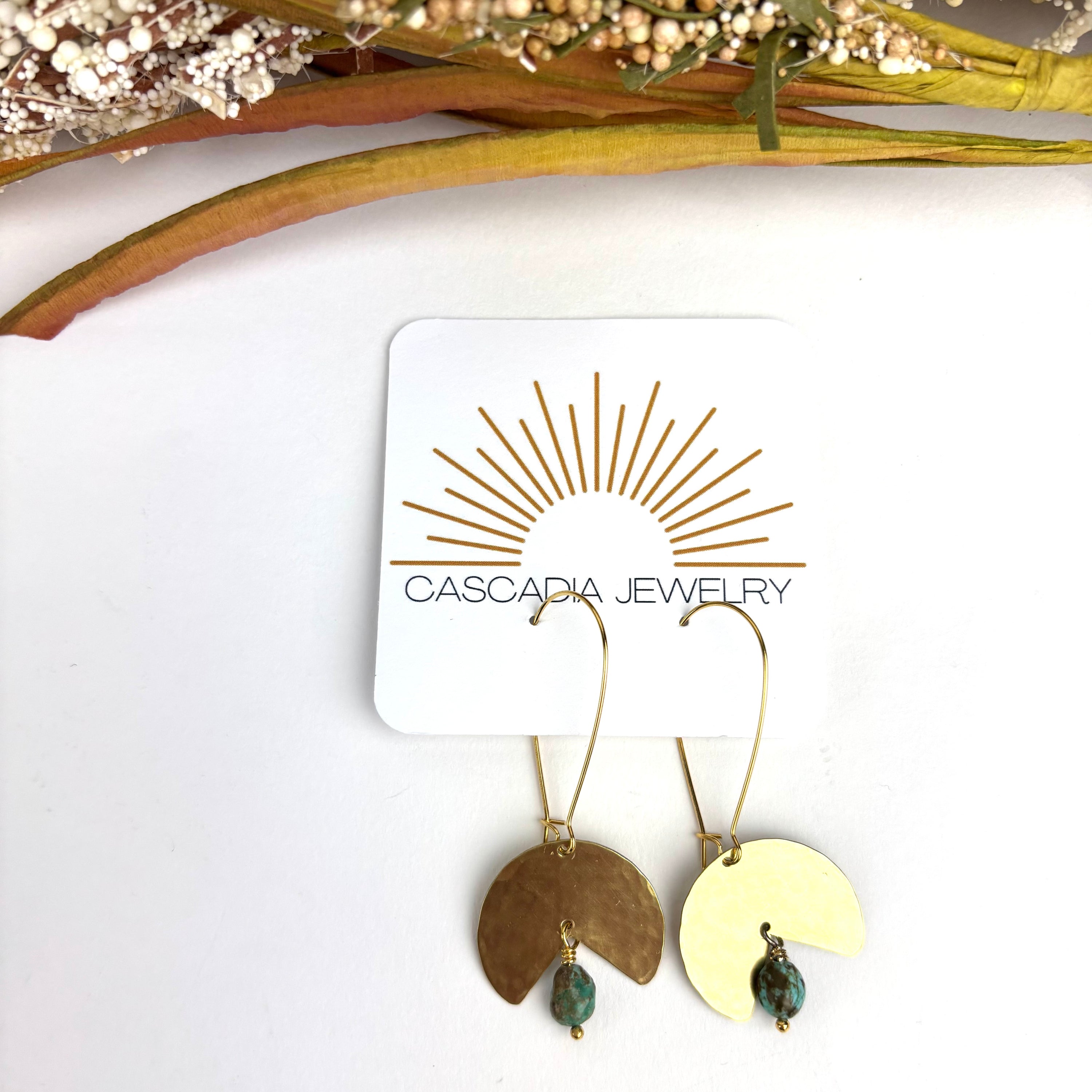 Geometric Shape + Stone Hammered Metal Earrings